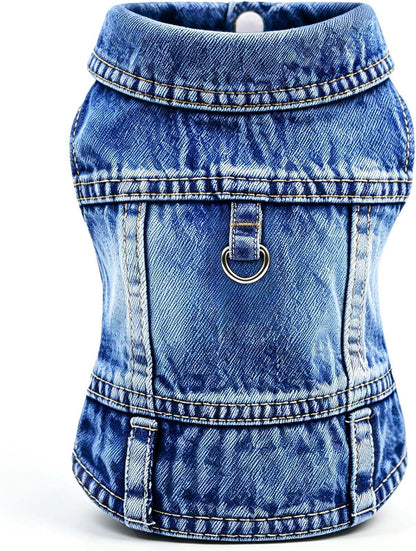 Dog Jean Jacket, Blue Denim Shirt Classic Lapel Vest Coat Costume Puppy T-Shirt, Comfort Tank Top Cool Apparel, Washed Pet Clothes for Dogs Boy Girl (with D-Ring, Medium) - Image 11