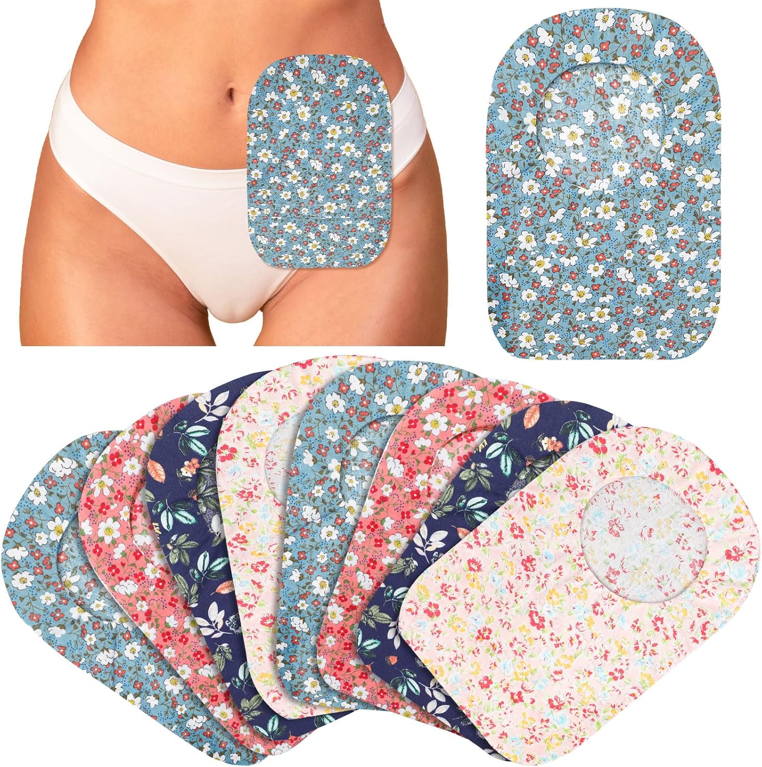 Seewey ostomy bag cover pack of eight front view showing multiple floral patterns