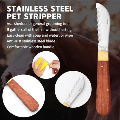 Close up view of the dual action stainless steel blade on the NRTFE right handed shedding tool.
