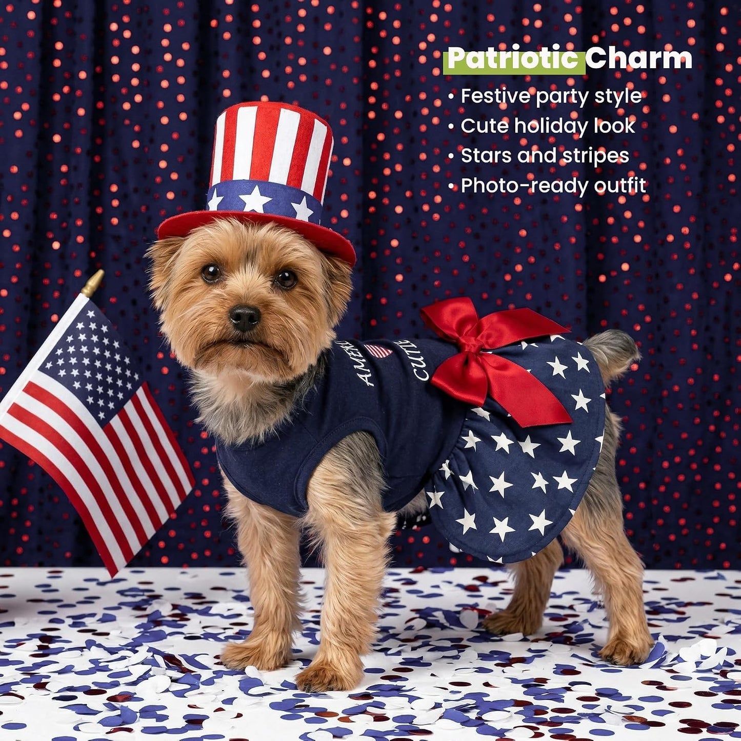 Fitwarm american cutie patriotic dog dress graphic print close up
