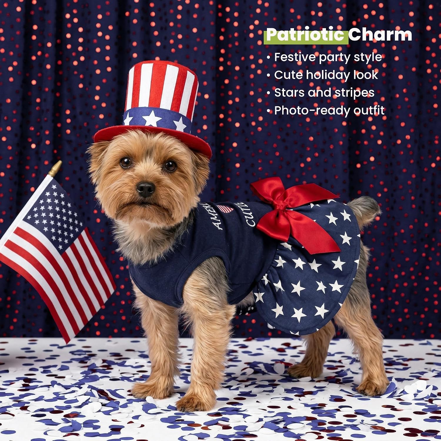 Fitwarm american cutie patriotic dog dress graphic print close up