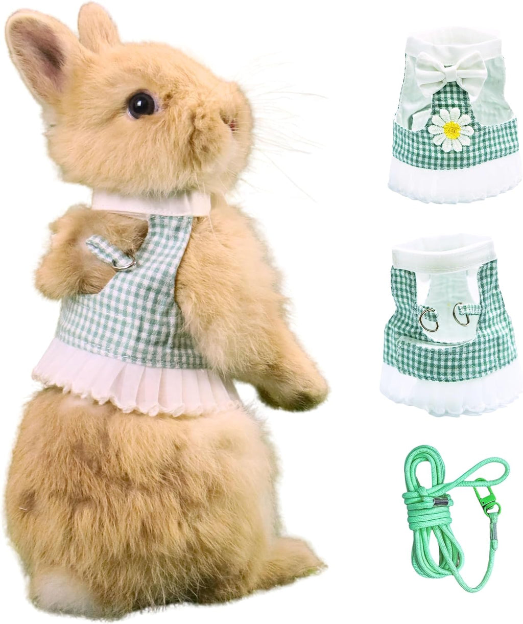 SMOLKITH Rabbit Clothes - Bunny Adjustable Pink Checkered Dress with Leash, Small Animal Apparel for Walking - Fits Guinea Pigs, Chinchillas, Meerkats, Prairie Dogs, Pet Rats and More - Image 11