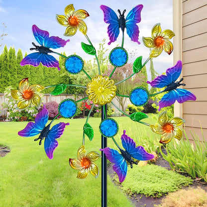 Yourongmao 44 inch butterfly wind spinner metal garden stake