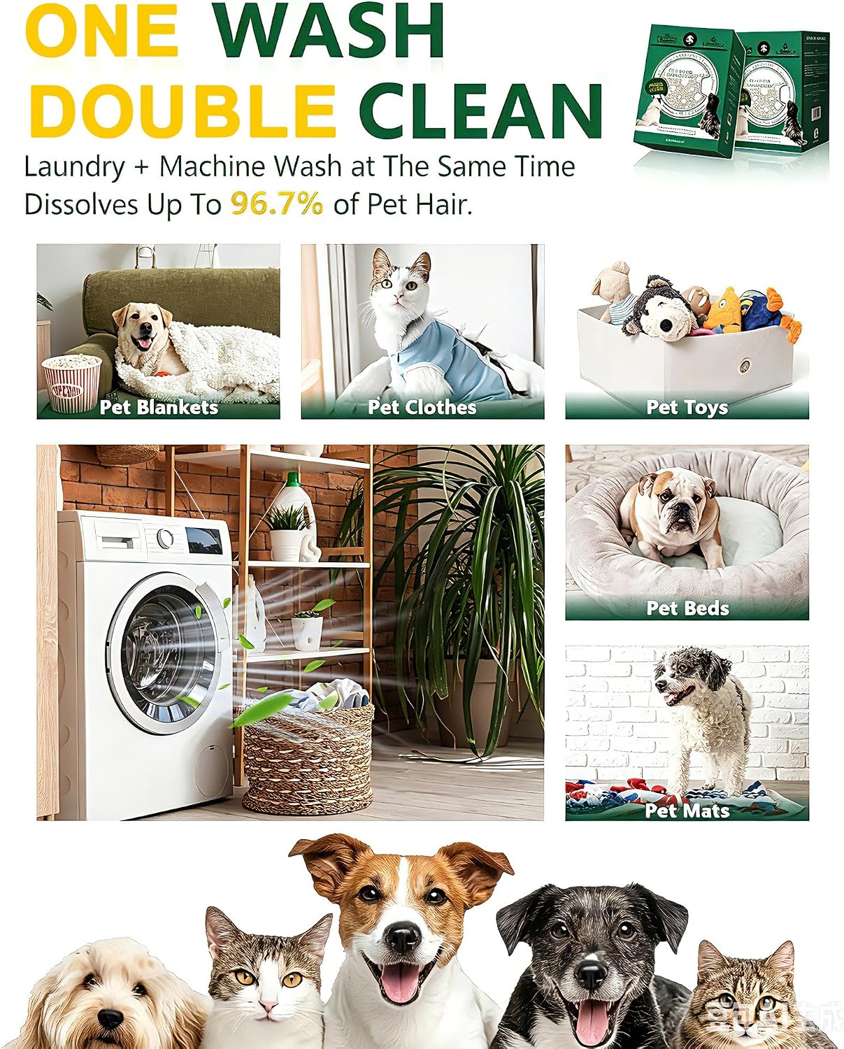 Two sachet pack pet hair dissolver