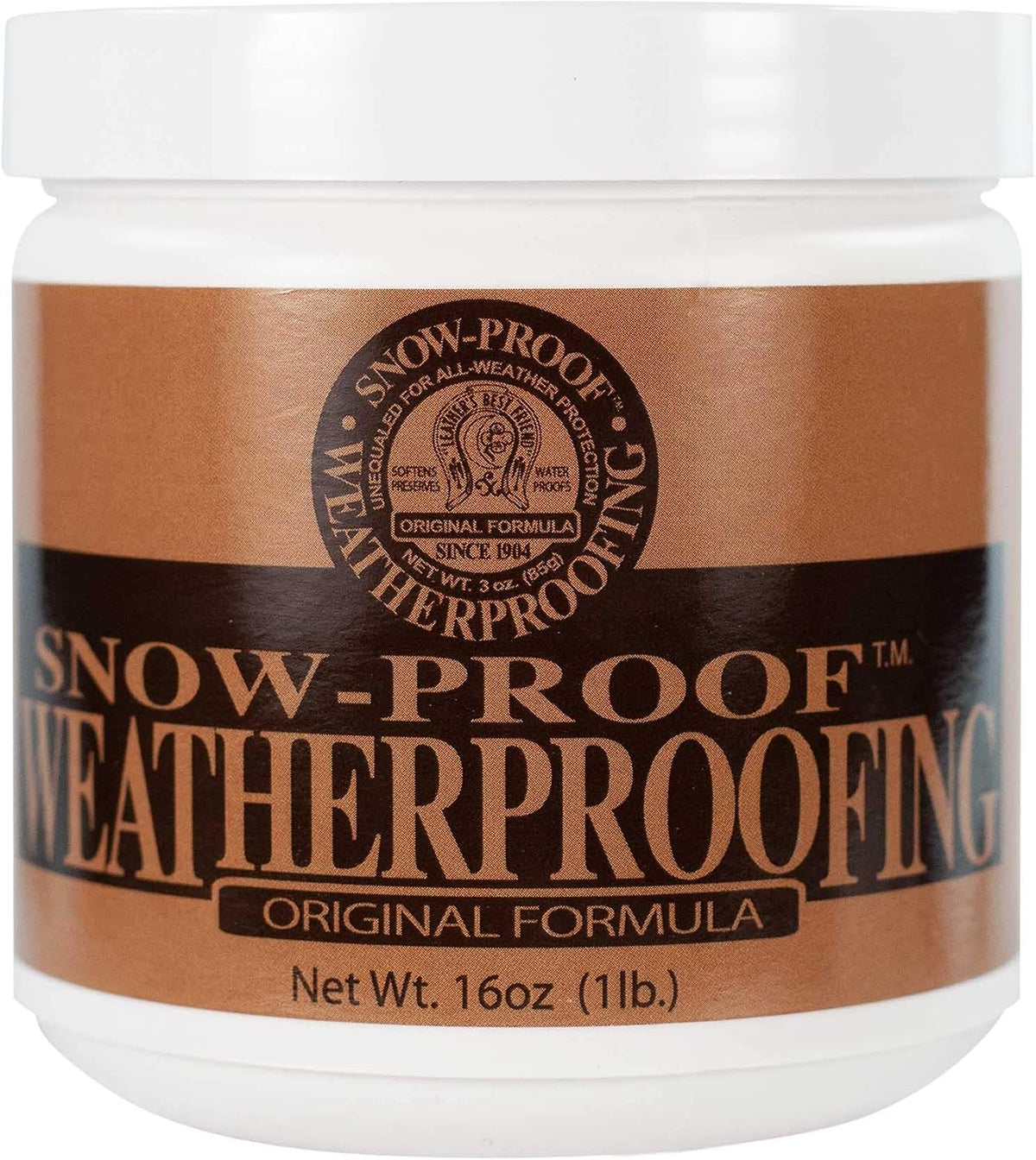 Authentic USA imported Fiebing's Snow Proof leather conditioner container for heavy duty waterproofing