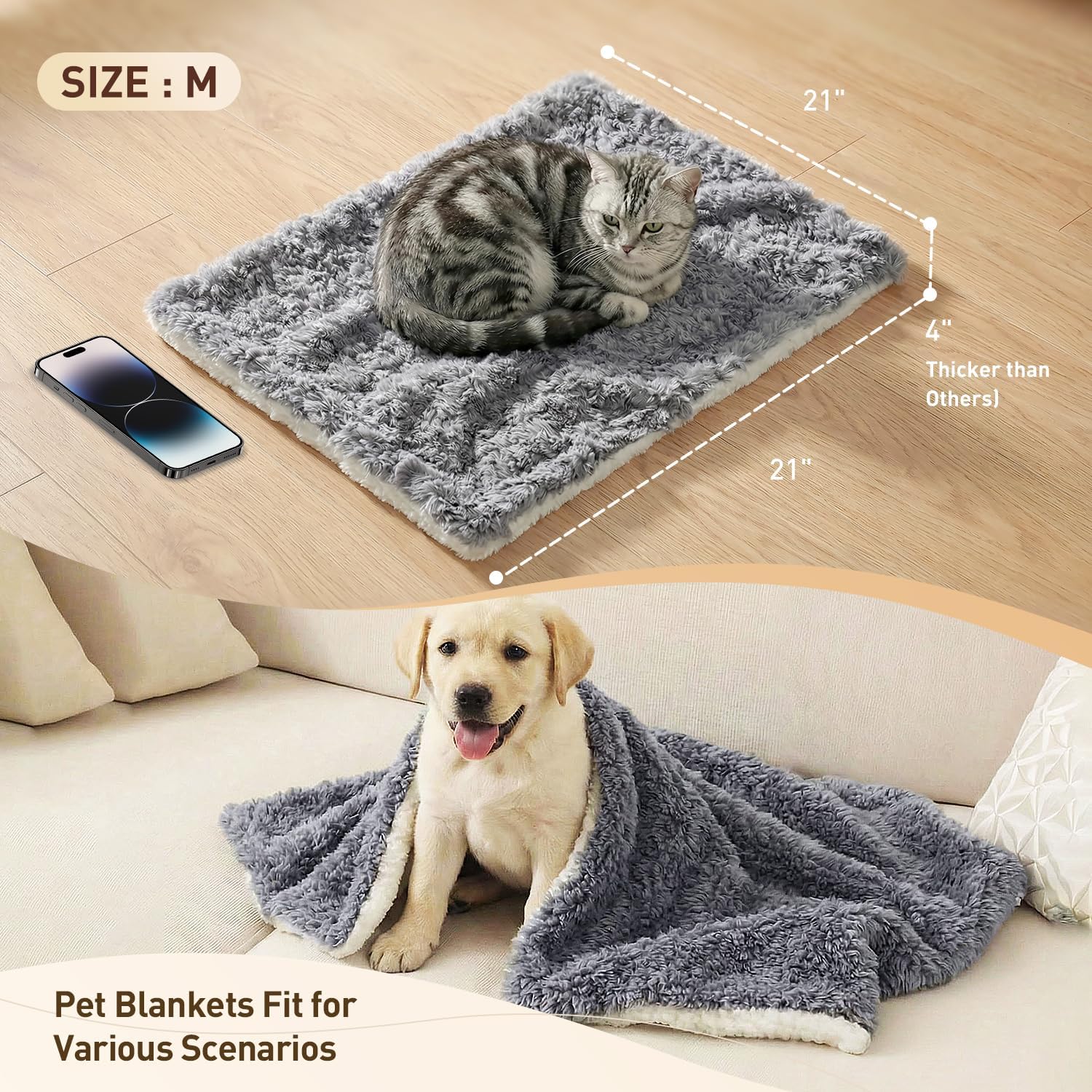 NODARKO heavy-weight calming cat bed mat showing reinforced stitched edges.