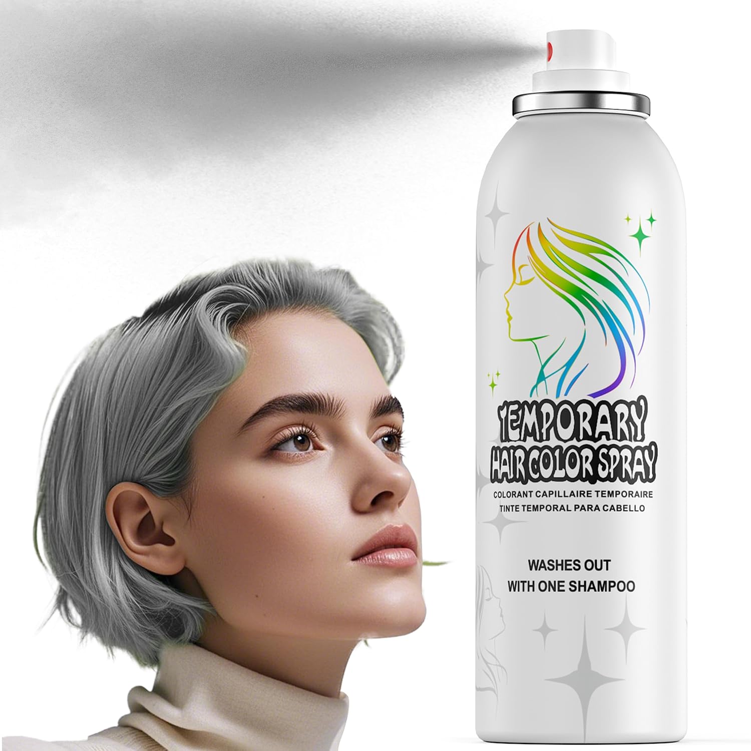 HIESGIE Grey Temporary Hair Color Spray front view showing the 150ml can packaging.