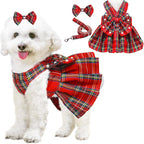 Dog Dress Bowknot Harness Leash Set for Small Dogs Girl Cute Plaid Dog Dress Pearls Bow Tie Spring Summer Princess Clothes Birthday Holiday Doggie Outfits for Puppy Cats Girl Apparel (Black, Small) - Image 13