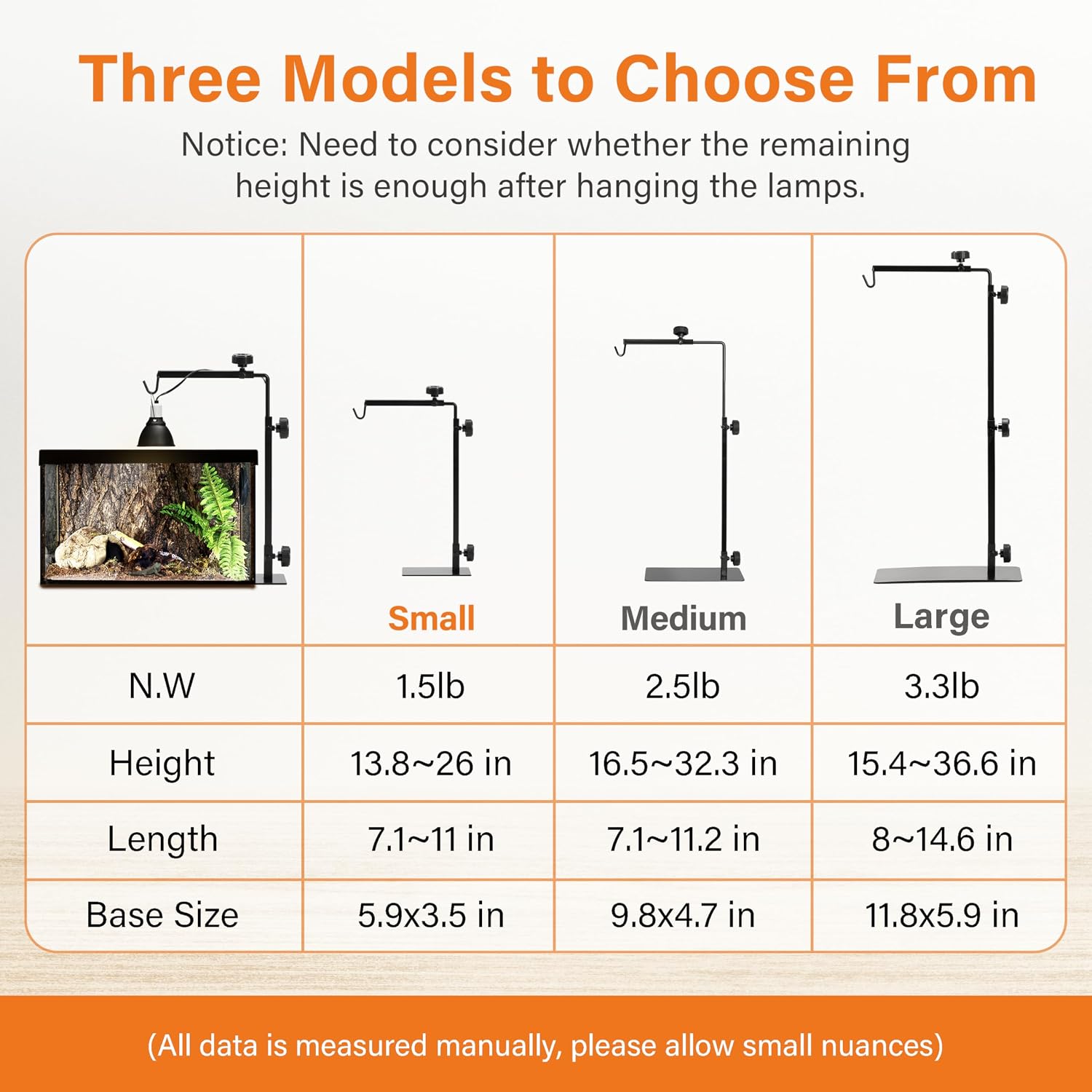Adjustable amphibian and aquarium tank light bracket showing hanging hook