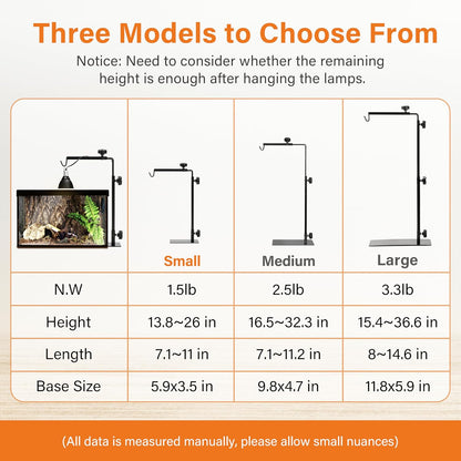 Adjustable amphibian and aquarium tank light bracket showing hanging hook