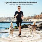 Dog wearing Eayaco electric training collar outdoors in a yard