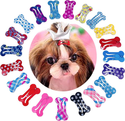 Pet Show bone shaped snap hair clips front view pack of 20
