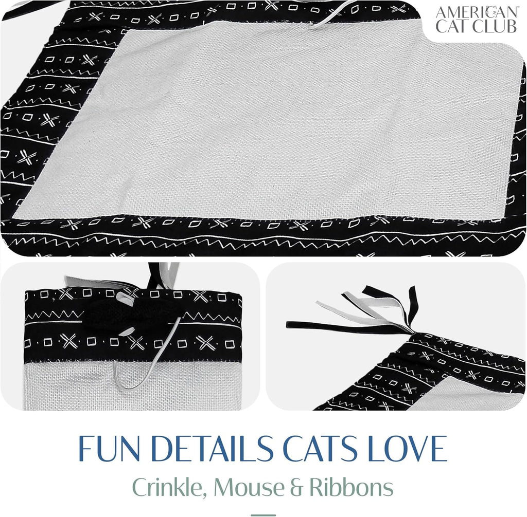 American Cat Club crinkle play mat being folded to demonstrate its lightweight portability for travel.