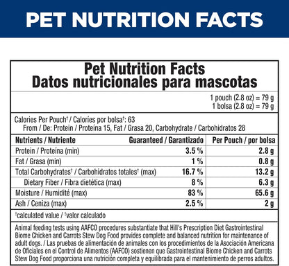 Hill's Prescription Diet Gastrointestinal Biome Wet Dog Food, Chicken & Carrot Stew, 2.8 oz. Pouches, 24-Pack - Image 12