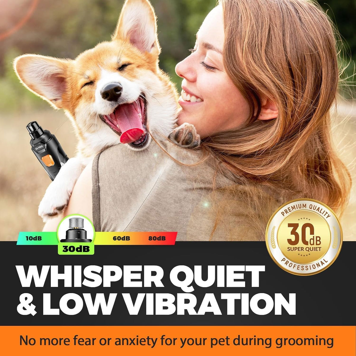 LOPSIC pet claw trimmer with built-in LED lights illuminating a dog paw.