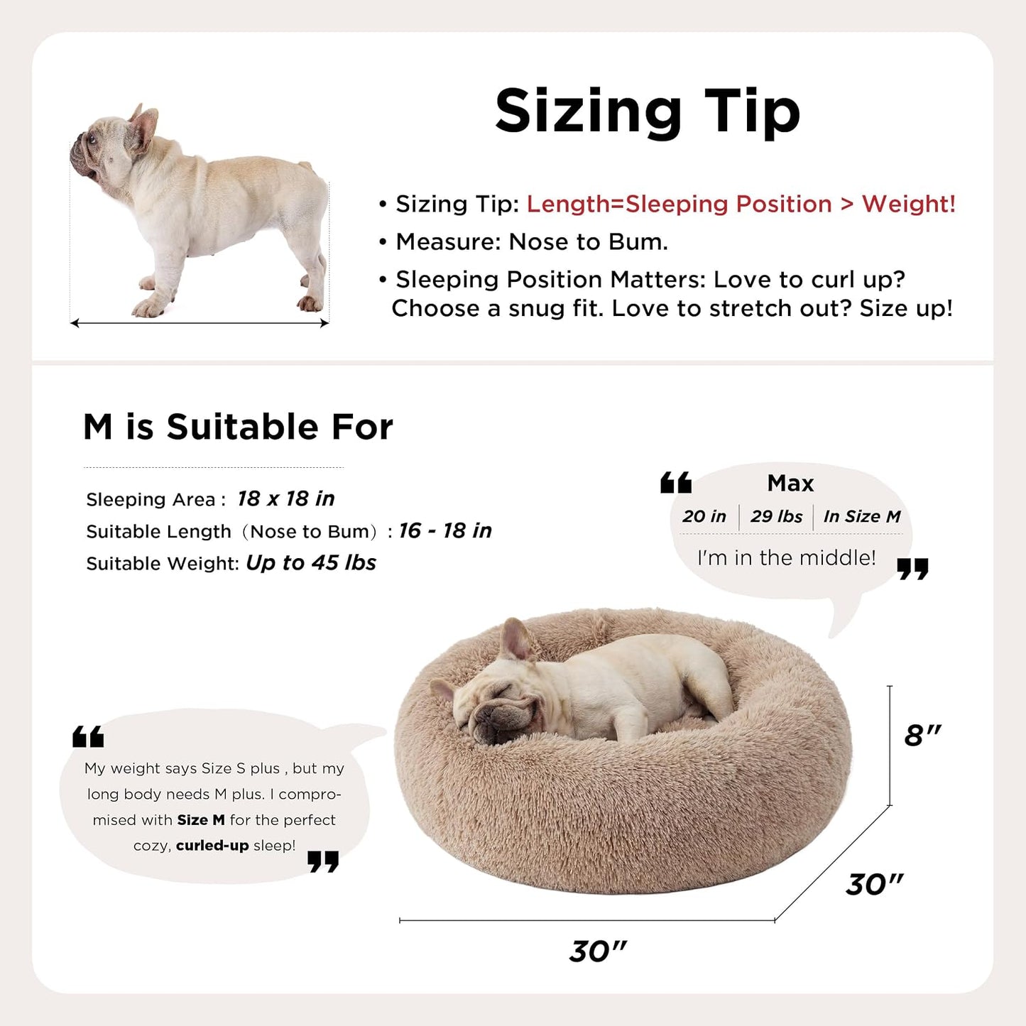 Bedsure Calming Dog Bed Medium Size Dog - Donut Washable Medium Pet Bed, 30 inches Anti-Slip Round Fluffy Plush Faux Fur Cat Bed, Fits up to 45 lbs Pets, Camel - Image 9