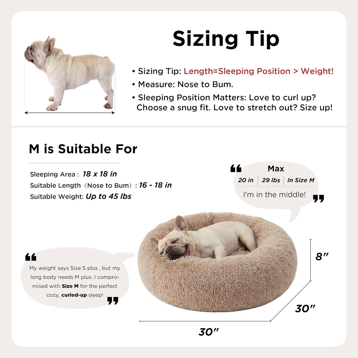 Bedsure Calming Dog Bed Medium Size Dog - Donut Washable Medium Pet Bed, 30 inches Anti-Slip Round Fluffy Plush Faux Fur Cat Bed, Fits up to 45 lbs Pets, Camel - Image 9