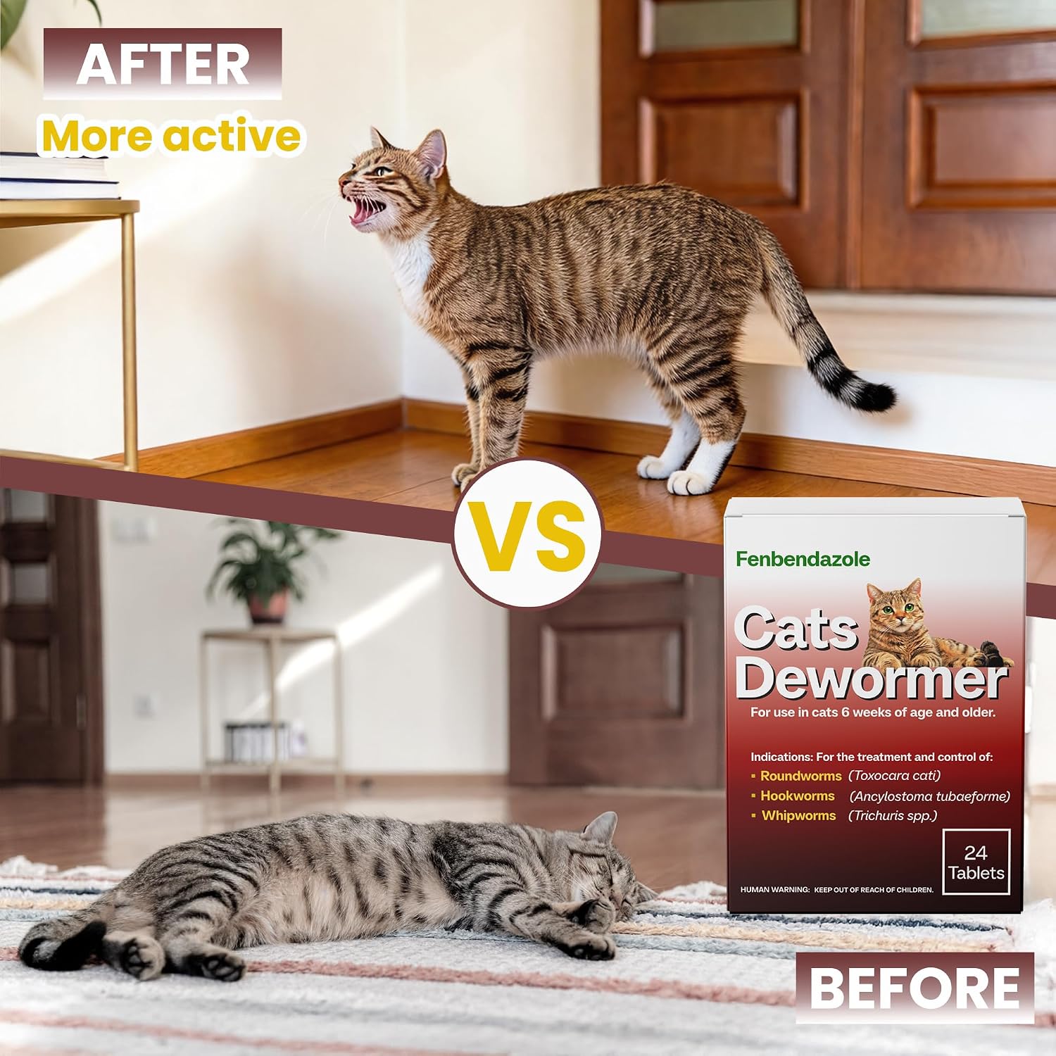 Back label of Netrca cat dewormer tablets with ingredient information
