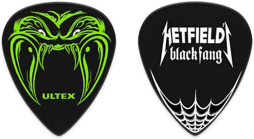 A collection of premium Jim Dunlop Ultex guitar picks with sharp pointed tips for aggressive playing styles.