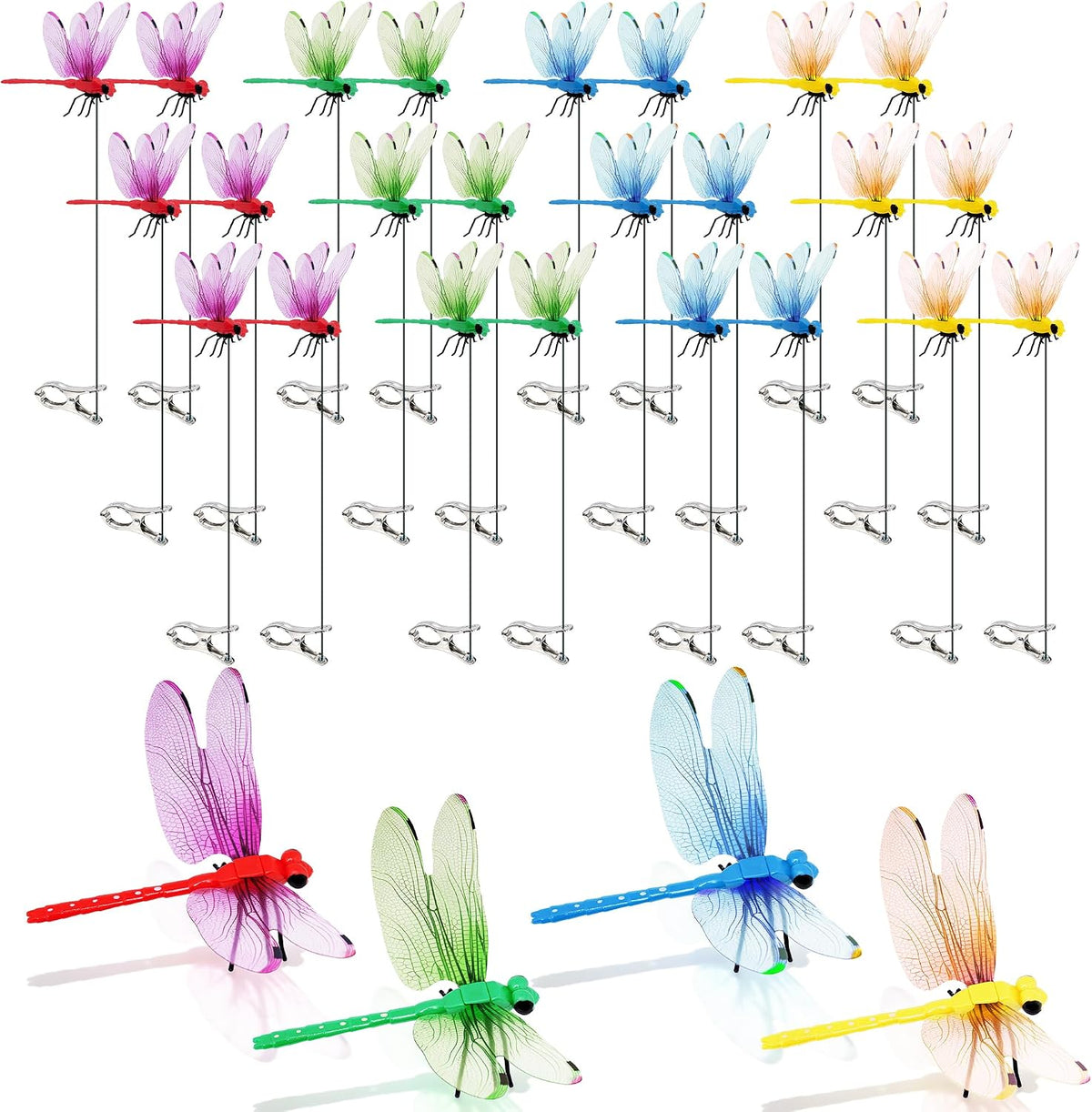 12 Pack Dragonfly Clips, Fake Dragonflies with Stakes, Realistic Plastic Dragonfly Garden Decorations, Fly Deterrent Clips for Hats, Pets, Horses, Deer, Yard, Patio, Indoor & Outdoor Decor - Image 10