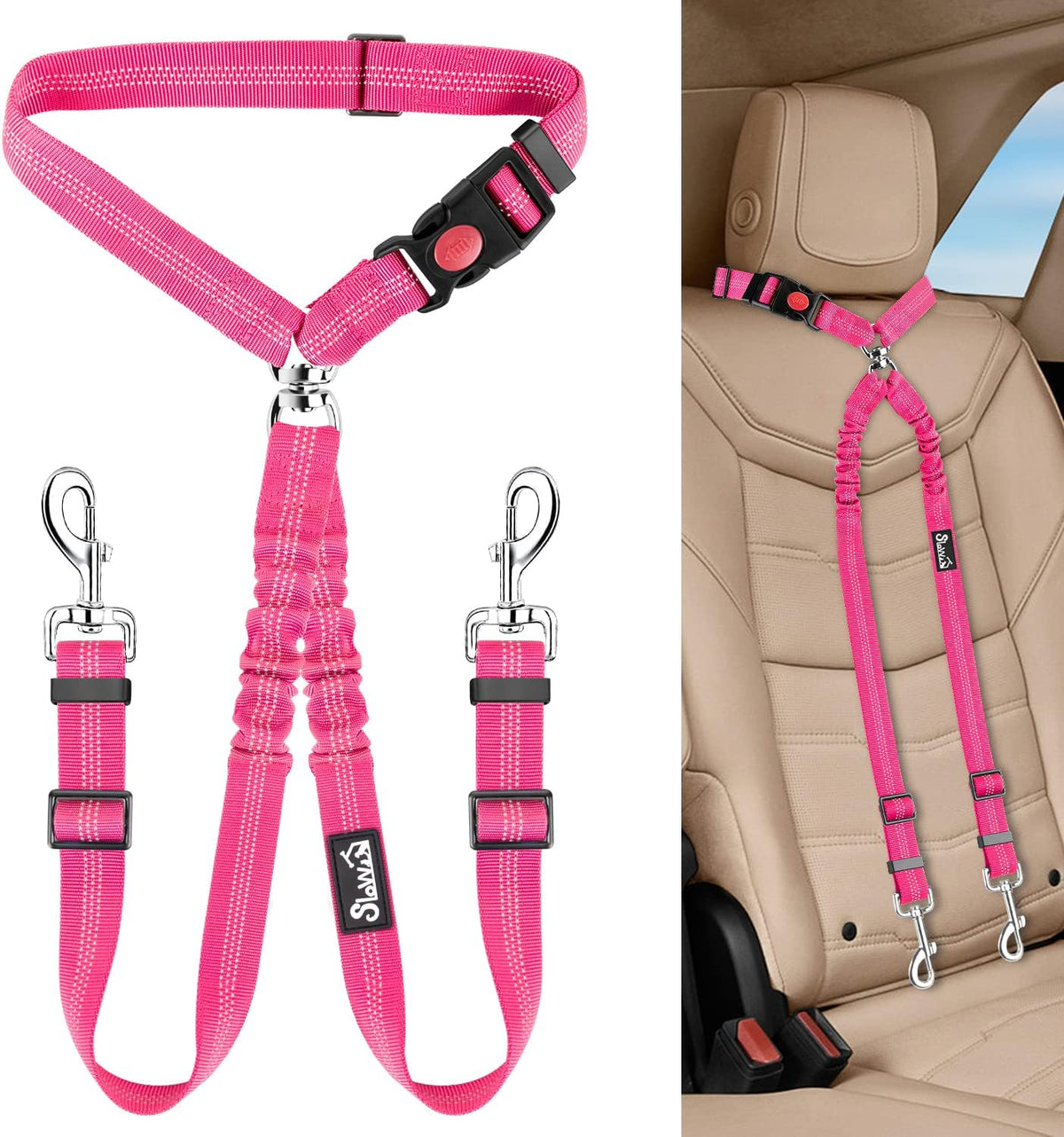 Lukovee Double Dog Seat Belt, New Dual Pet Car Headrest Restraint Safety Seatbelt No Tangle Dog Leash Duty Adjust Elastic Bungee Puppy Lead Splitter Connect Harness in Vehicle Travel for 2 Dogs,Black - Image 11