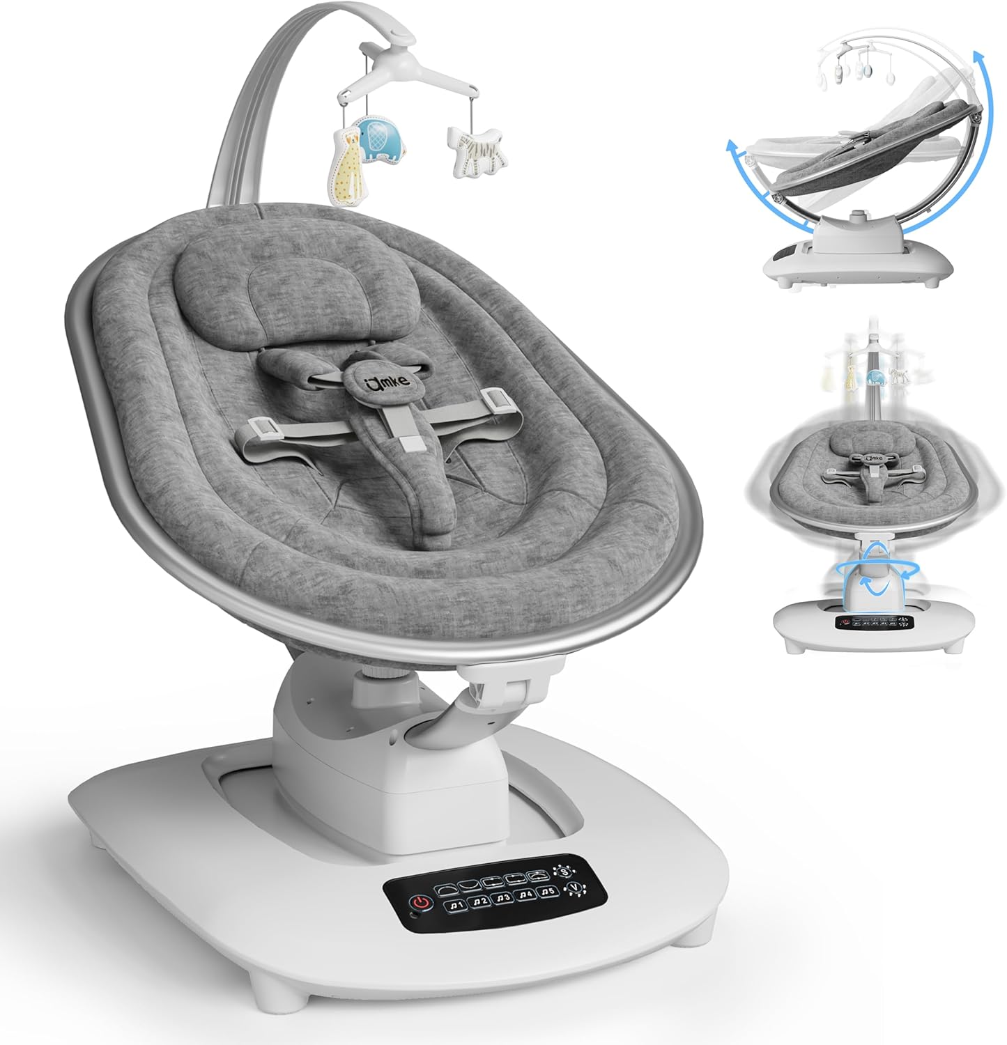Amke Luxury Electric Baby Swing Rocker front view with recline seat
