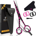 Beauticone professional hair cutting scissors front view showcasing premium black and pink floral pattern blades.