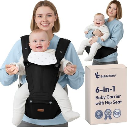 BabbleRoo Grow Carrier front view showing baby in front-carry position