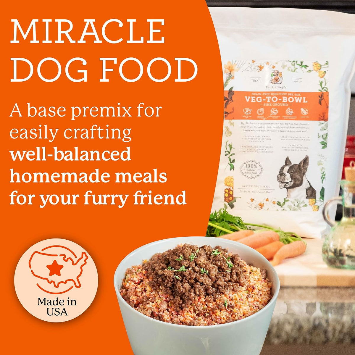 Small dog eating healthy homemade meal from Dr. Harvey's