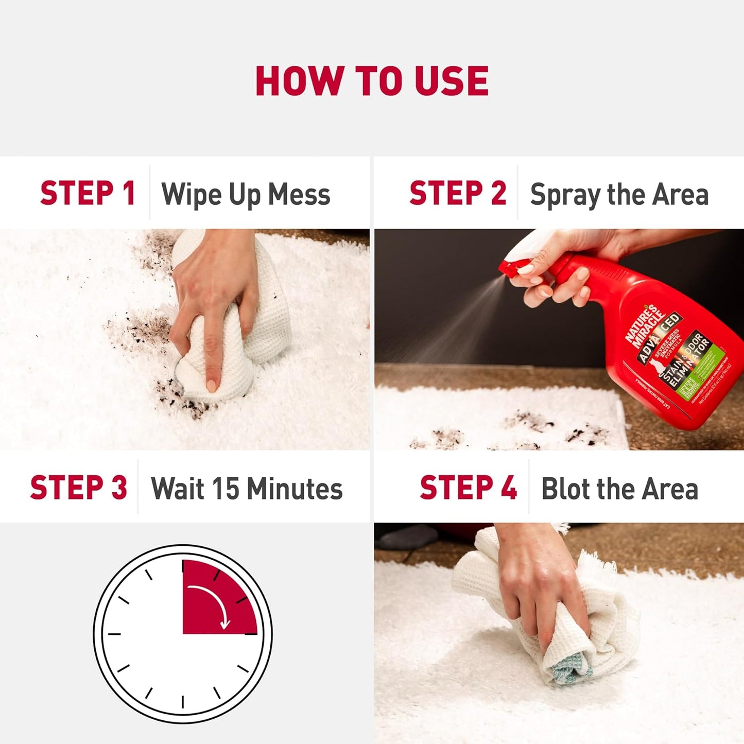 Nature's Miracle bio enzymatic cat cleaning spray on white background showing trigger nozzle.