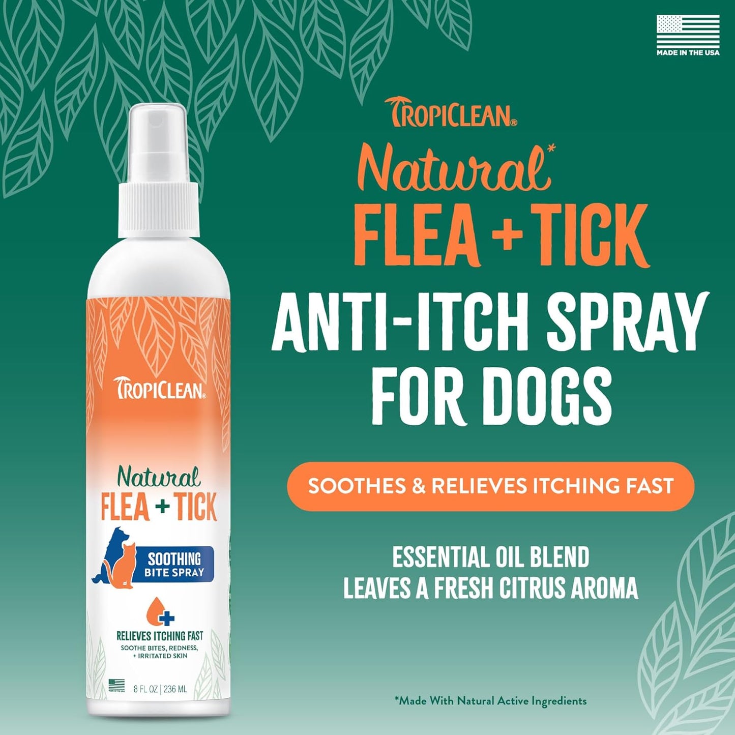 TropiClean advanced care itch relief spray bottle for dog and cat bite treatment