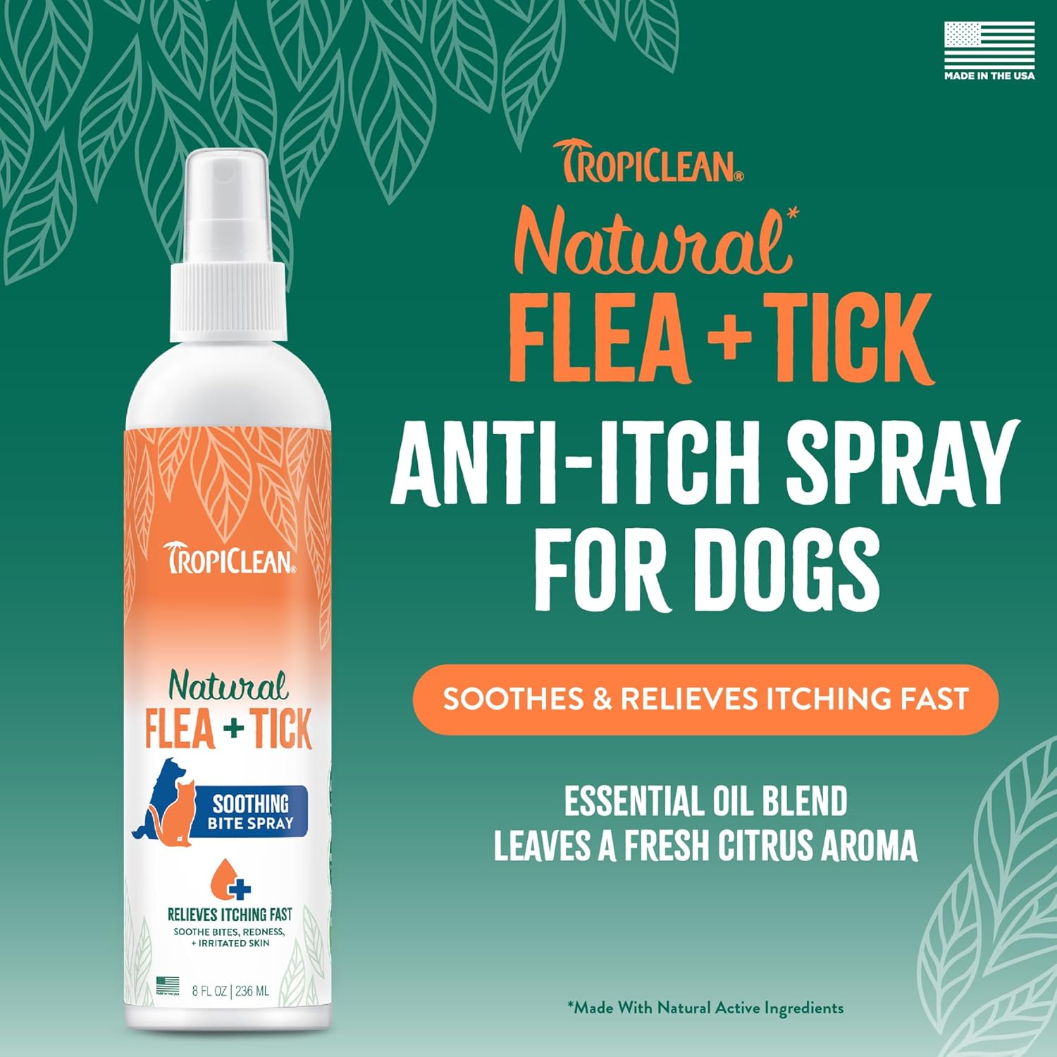 TropiClean advanced care itch relief spray bottle for dog and cat bite treatment