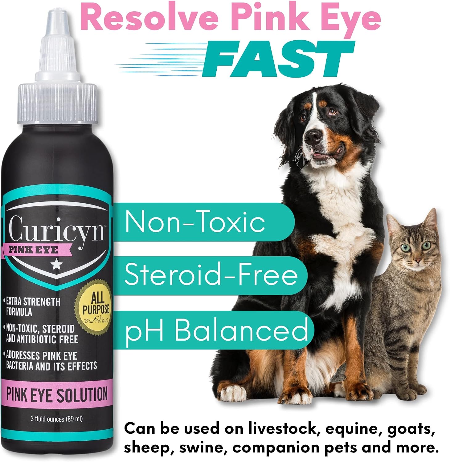 Curicyn steroid free livestock pink eye spray alternative bottle details