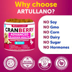 Artullano bladder and kidney support chews for dogs showing nutritional facts.