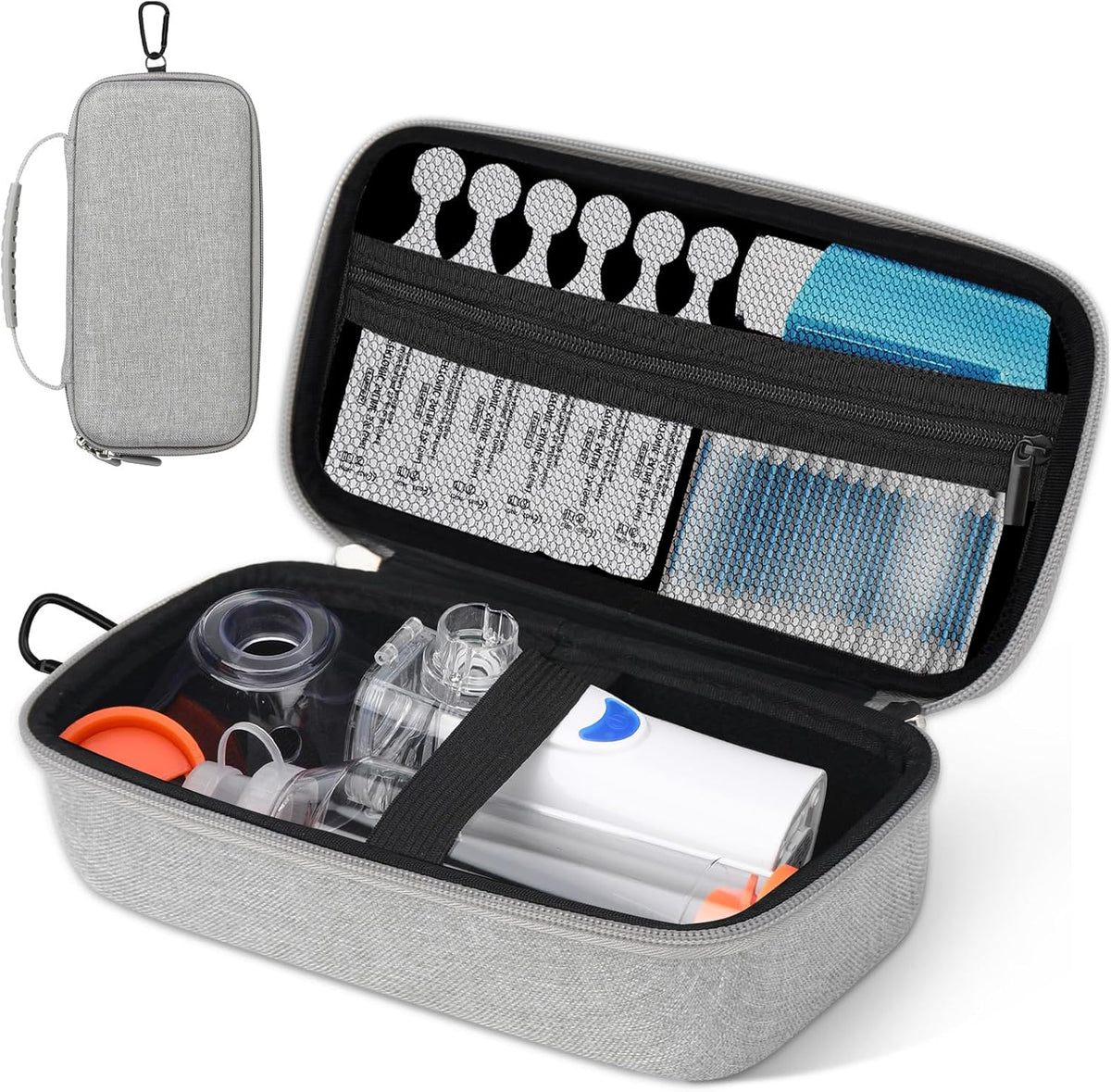 WFDL asthma inhaler case front view in classic grey showing its compact shape.