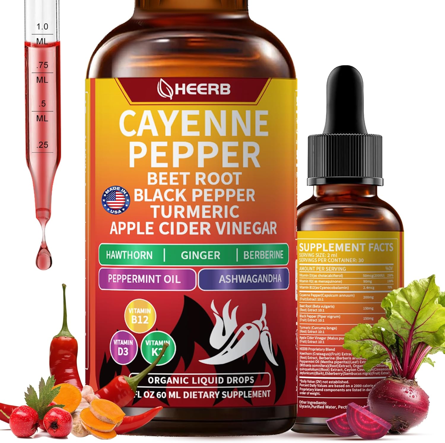 John Rambo Vascu Flow Cayenne Pepper Drops front view bottle for vascular circulation health.