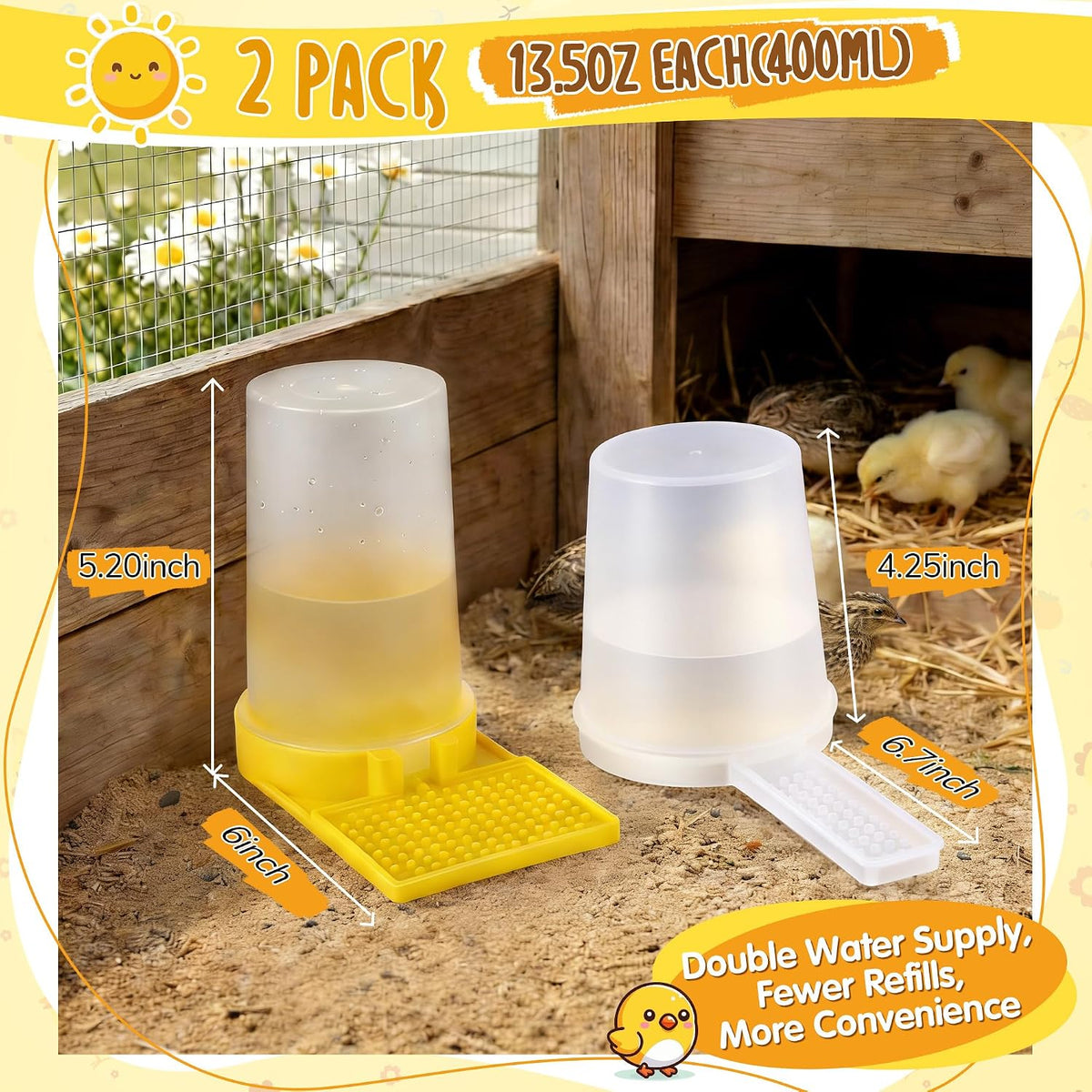 2 Pack Quail Water Feeder, Anti Drowning Design, 400ml - Image 3