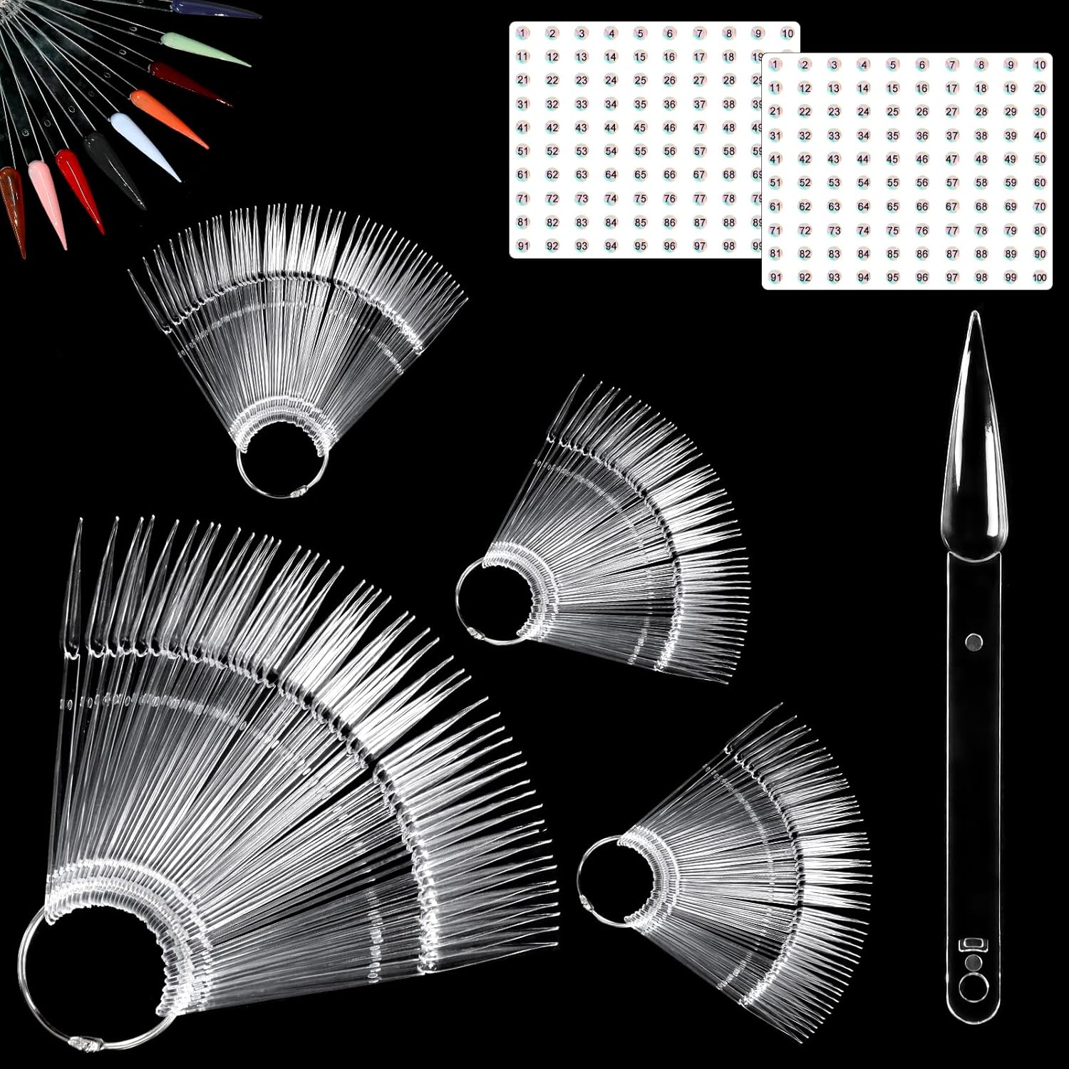 Allstarry 200 pieces nail swatch sticks set with rings