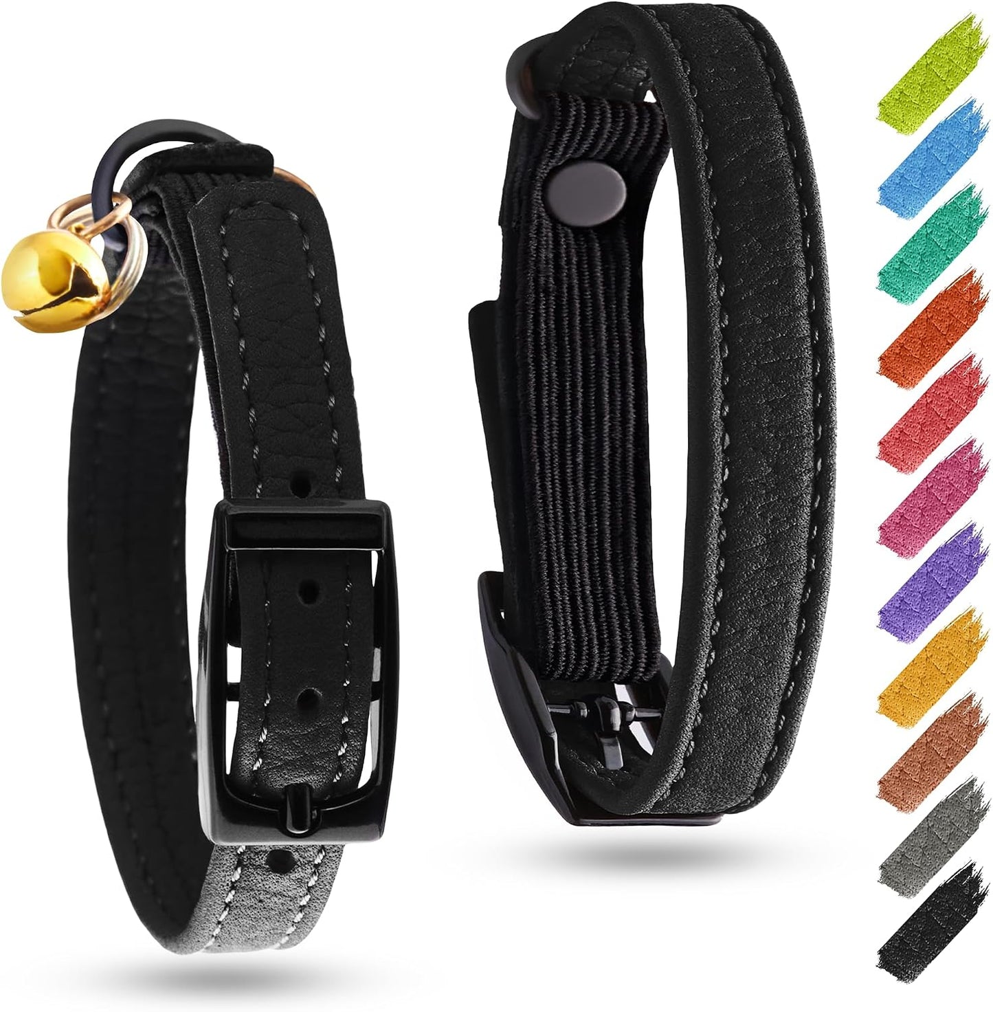 Leather Cat Collar with Bell and Safety Elastic Strap Breakaway Alternative for Small & Large Kittens, Stylish Pet Leather Collar for Boy, Girl Cats with Metal Buckle & QR ID Tag (Mint) - Image 11