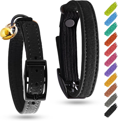Leather Cat Collar with Bell and Safety Elastic Strap Breakaway Alternative for Small & Large Kittens, Stylish Pet Leather Collar for Boy, Girl Cats with Metal Buckle & QR ID Tag (Mint) - Image 11