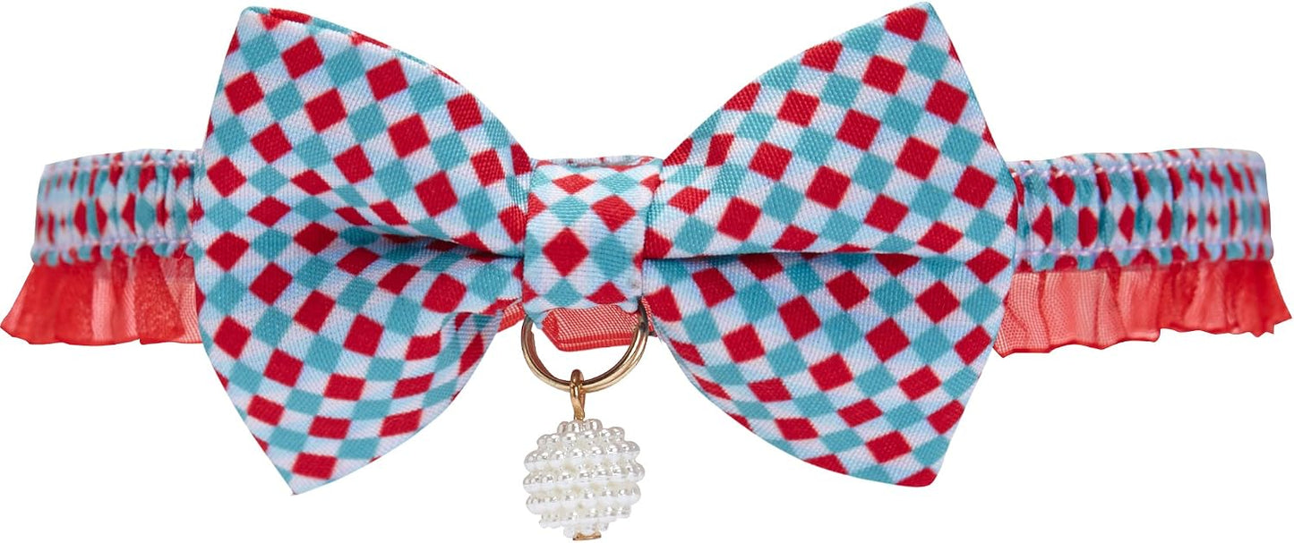 Blueberry Pet Pink Tulip Floral Breakaway Bowtie Cat Collar Choker Necklace with Handmade Bow Tie and Pearl Charm, Safety Elastic Stretch Collar for Cats, Neck 8.5"-12" - Image 10