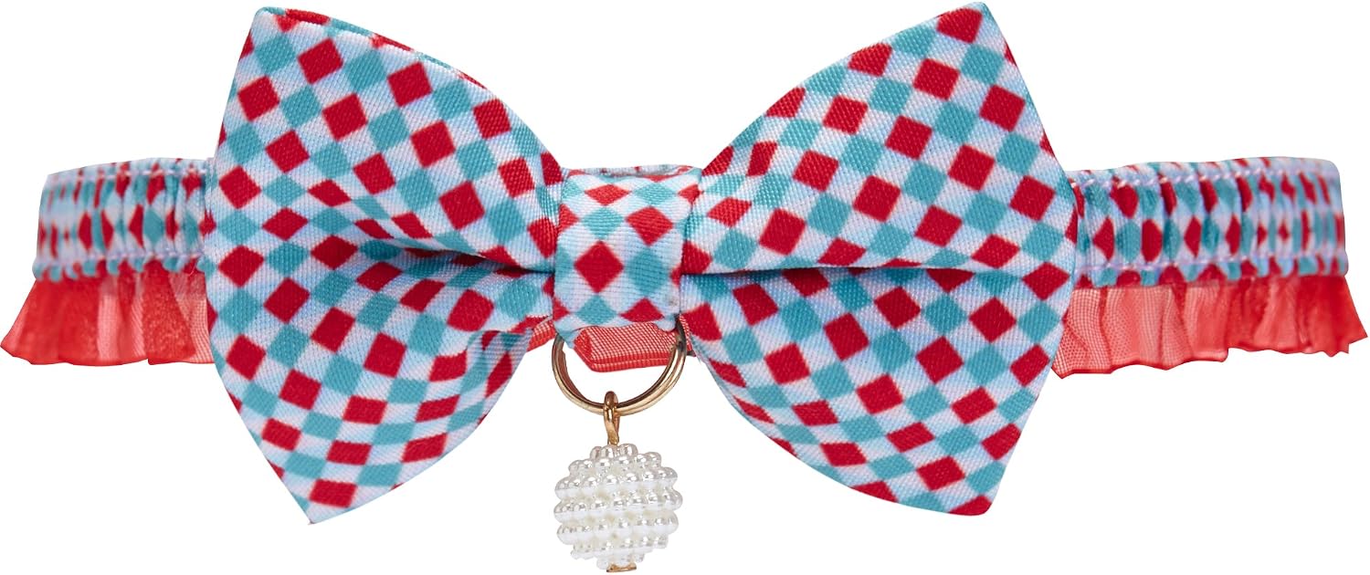 Blueberry Pet Pink Tulip Floral Breakaway Bowtie Cat Collar Choker Necklace with Handmade Bow Tie and Pearl Charm, Safety Elastic Stretch Collar for Cats, Neck 8.5"-12" - Image 10