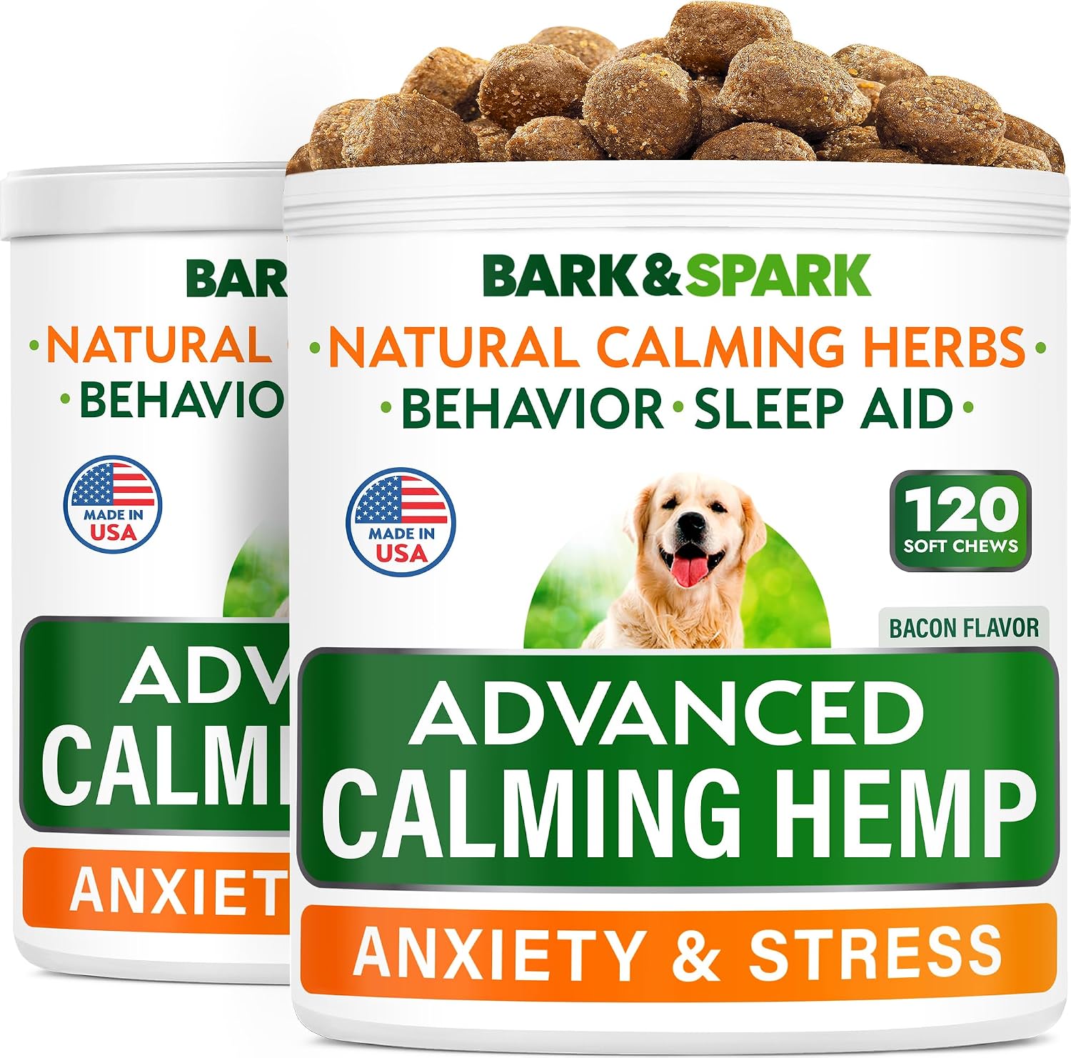 BARK&SPARK Advanced Calming Hemp Treats for Dogs - Hemp Oil + Melatonin - Anxiety Relief - Separation Aid - Stress Relief During Fireworks, Storms, Thunder - Aggressive Behavior, Barking - 120Ct BBQ - Image 9