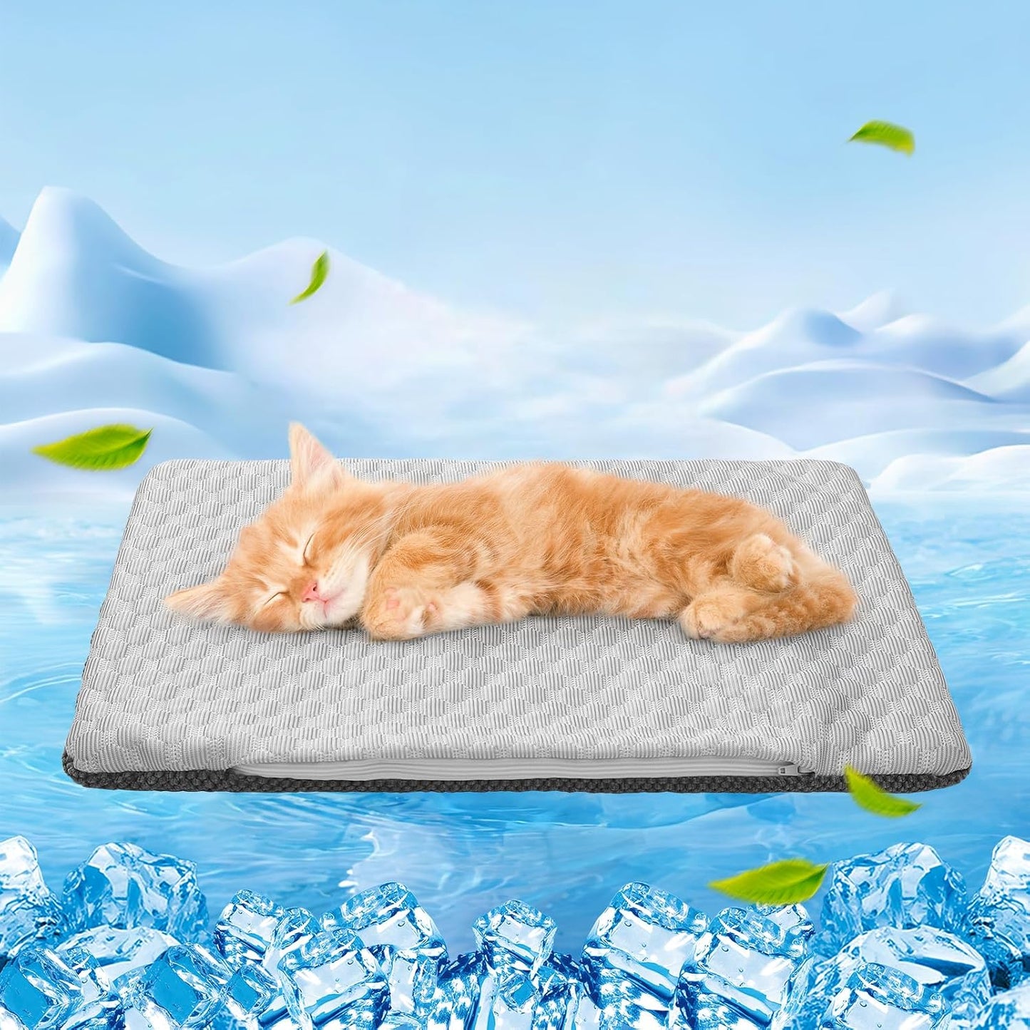 BEAUTYZOO dual sided dog cooling blanket being placed on a living room floor