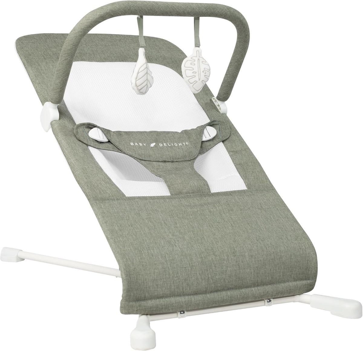 Baby Delight Highland Baby Bouncer front view in Sage Tweed