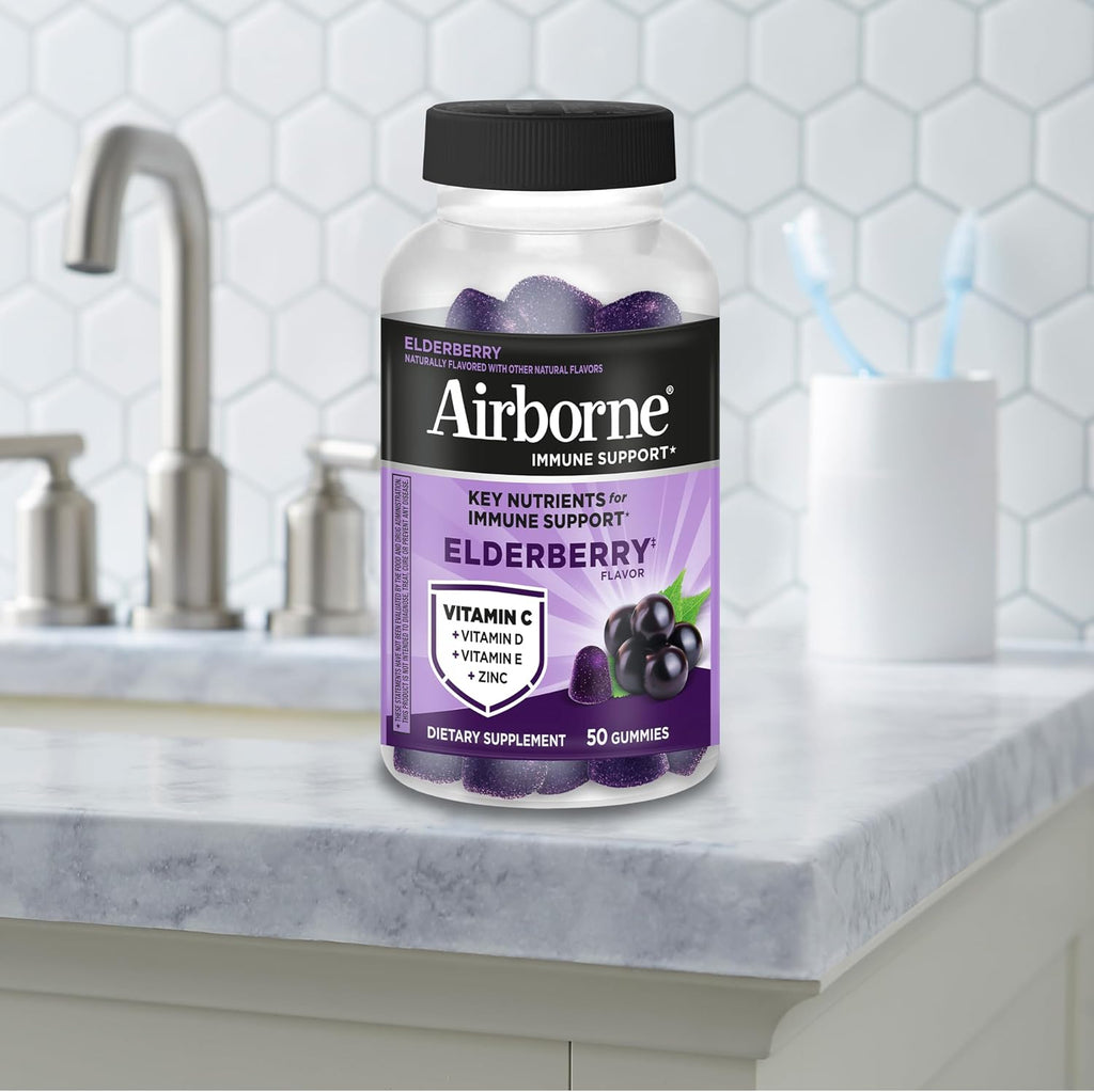 Airborne Elderberry + Zinc & Vitamin C Gummies For Adults, Immune Support Vitamin D & Zinc Gummies With Powerful Antioxidant Vitamins C D & E - 50 Gummies, Elderberry Flavor - Image 8