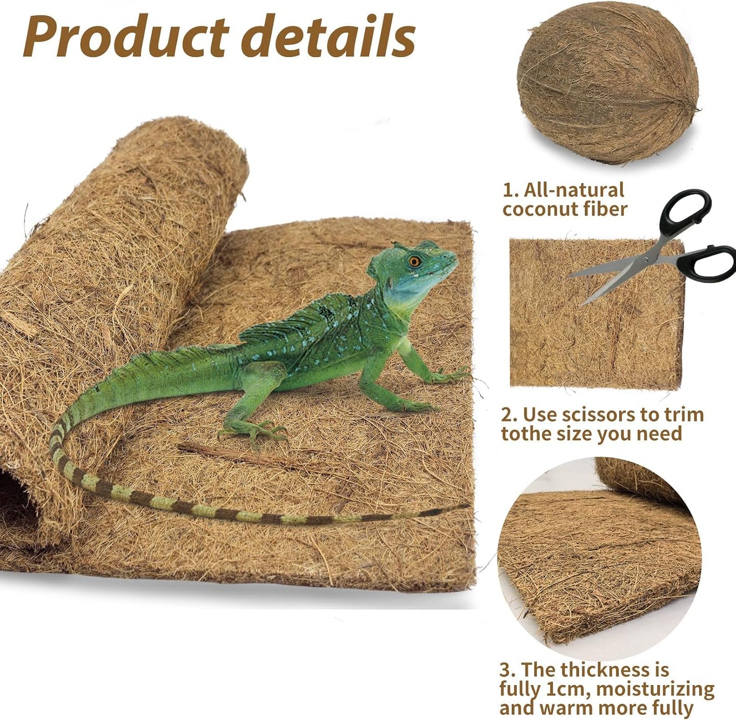 Natural coconut fiber substrate mat for bearded dragons close up