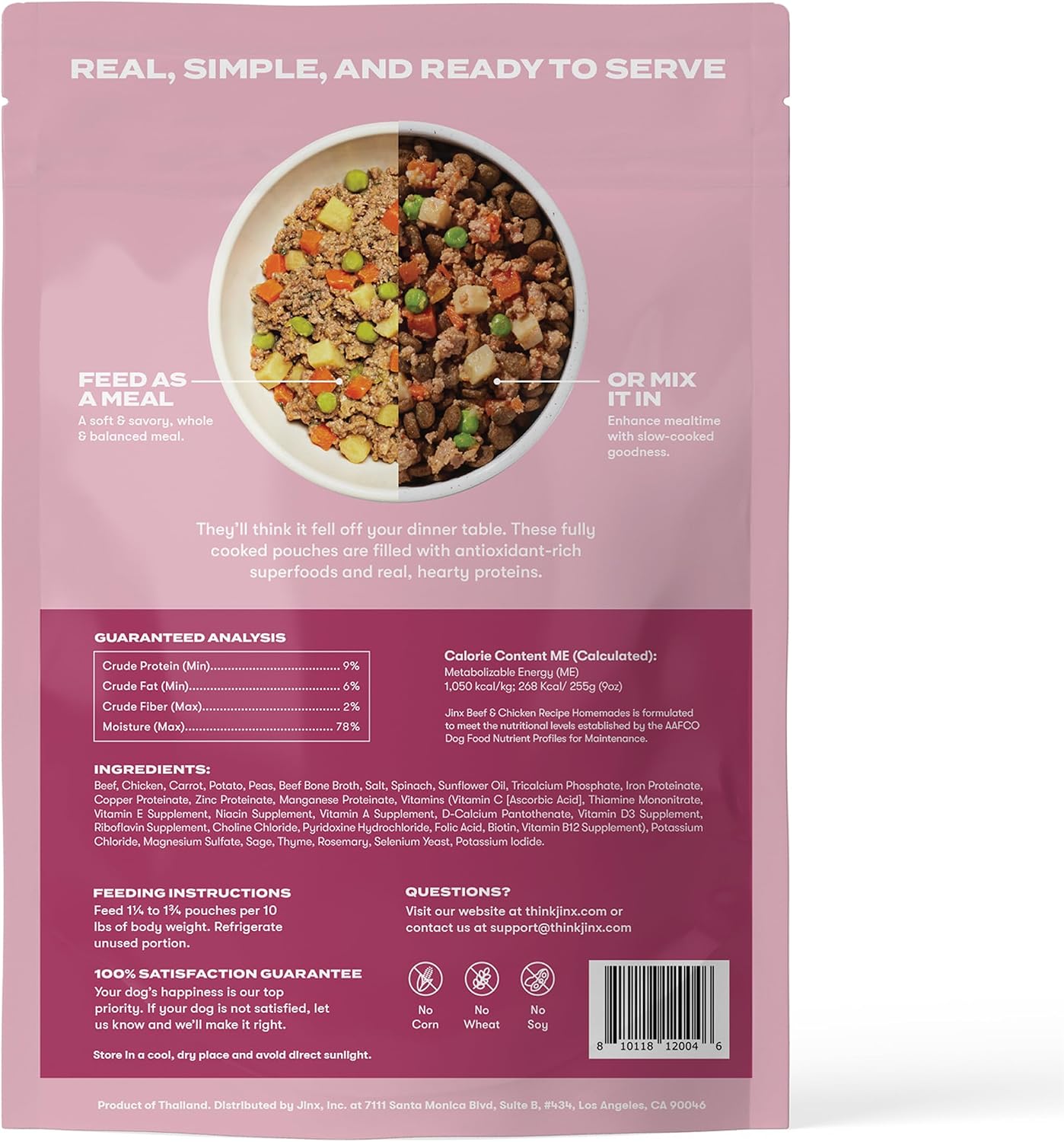 Jinx Beef & Chicken Grain Free Wet Dog Food Pouches, Meal or Dog Food Topper Mix-in, Made with Real Beef & Chicken, Bone Broth, No Fillers - Puppy, Adult, Senior, 9oz, 6 Pack - Image 11