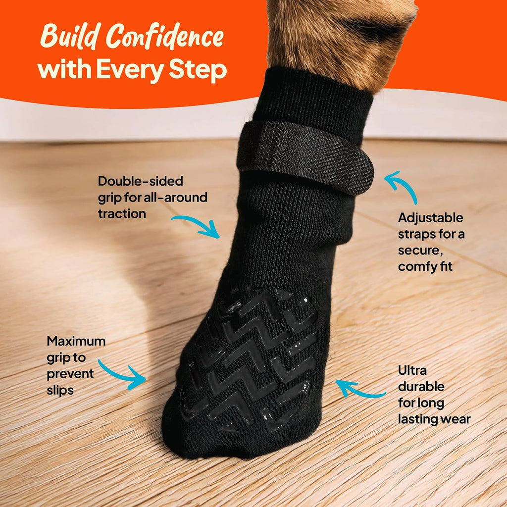 Close up of the adjustable Velcro strap on Steady Paws dog socks