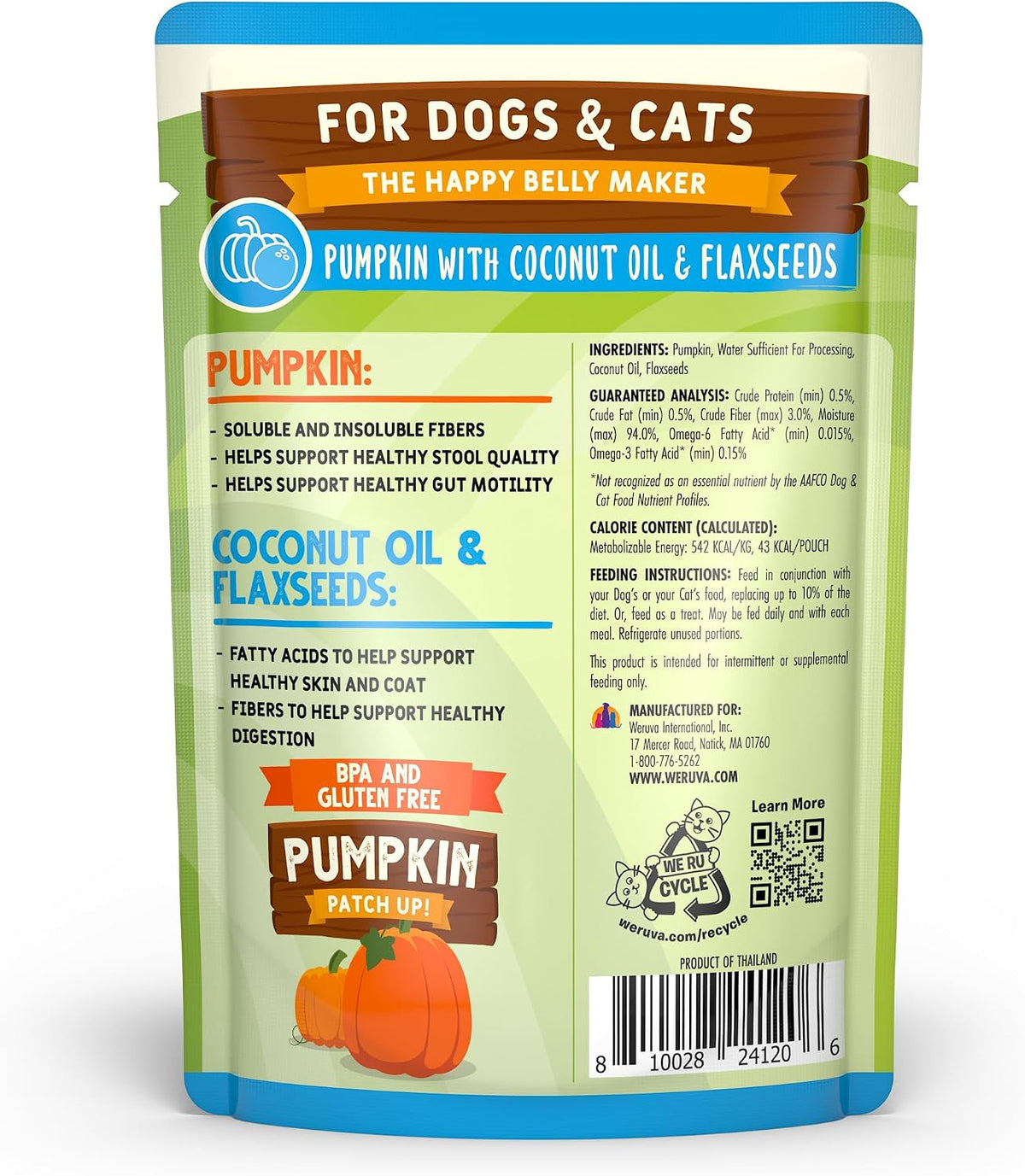 Weruva Pumpkin Patch Up ingredients highlighting coconut oil and flaxseed